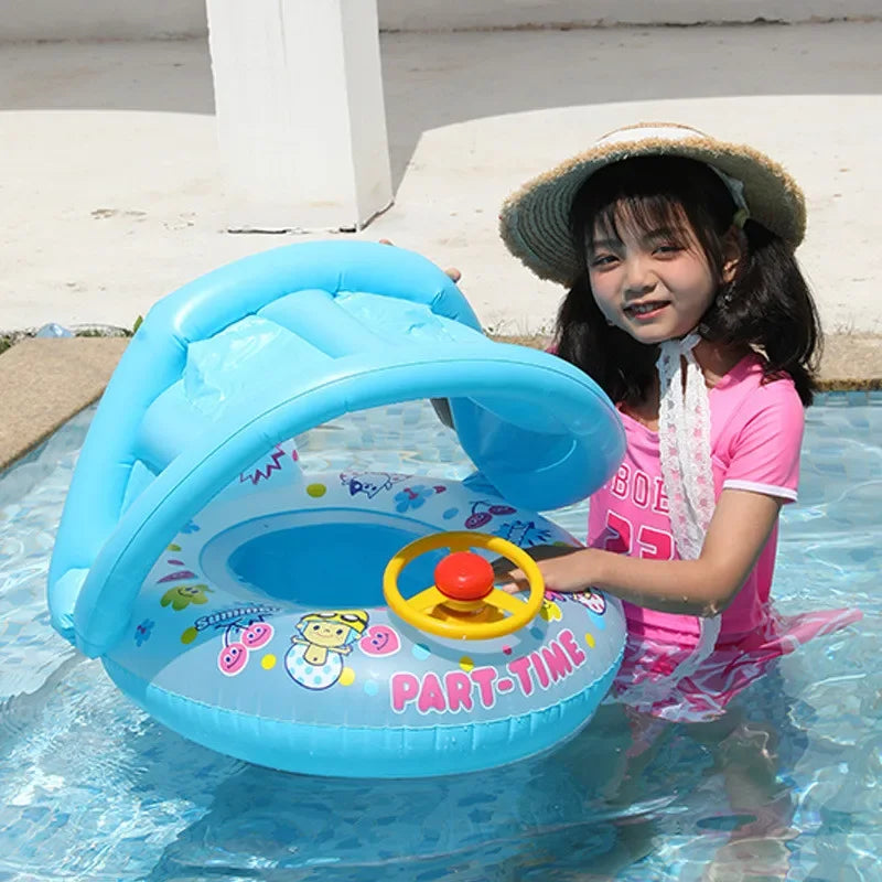 Baby Swim Ring Cartoon Inflatable Seat Floating Sunshade Toddler Circle Bathtub Swimming Pool Beach Party Outdoor Water Toy