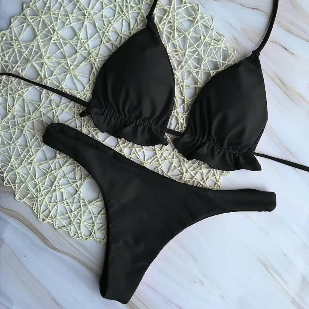 Stylish Summer Brazilian Bikini Set - Push-Up Top & Thong Bottom Swimwear for the Perfect Beach Look