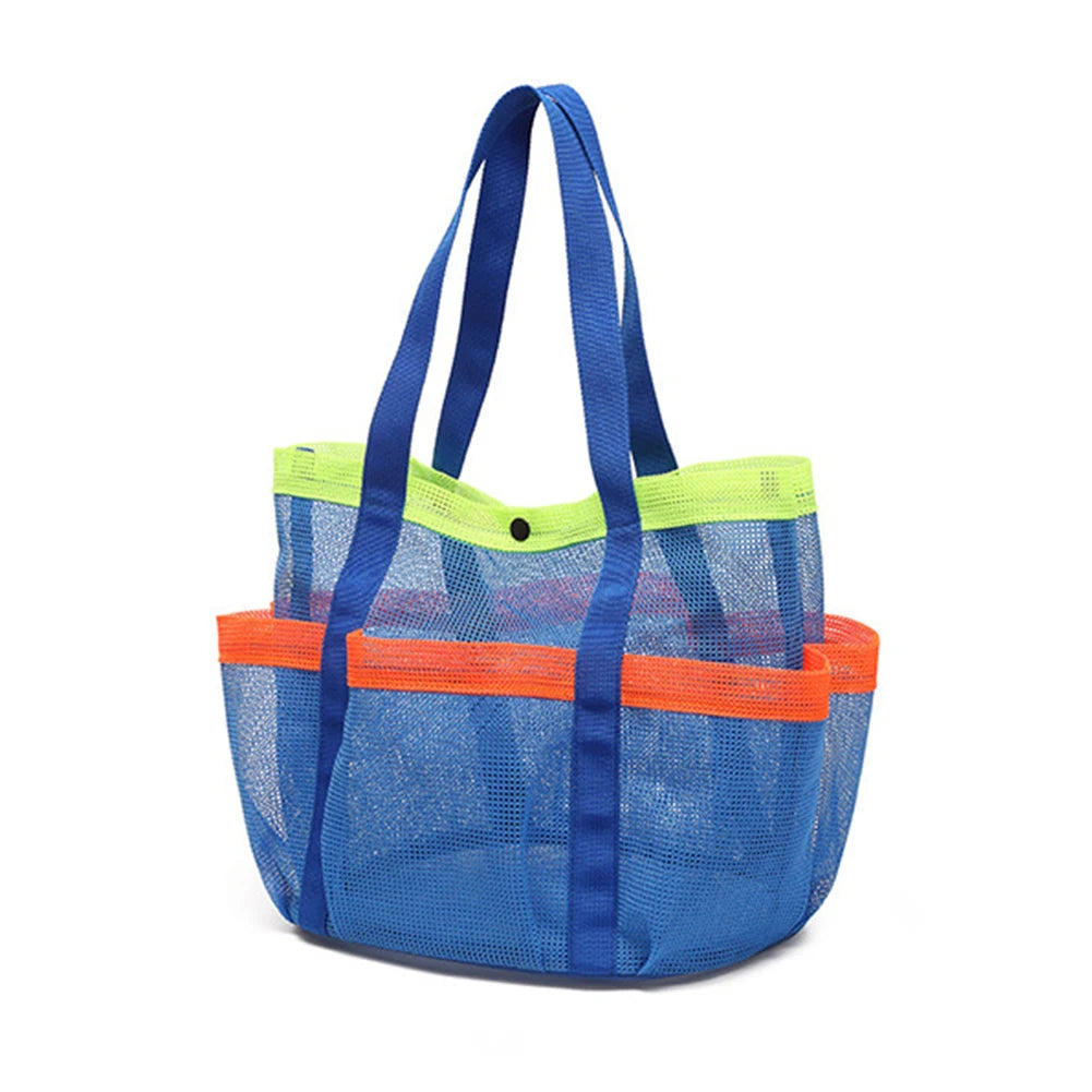 Mesh Beach Bag Large Beach Tote Bag Lightweight Portable Pool Bag Waterproof 7 Pockets for Cruise Swim Vacation Essentials