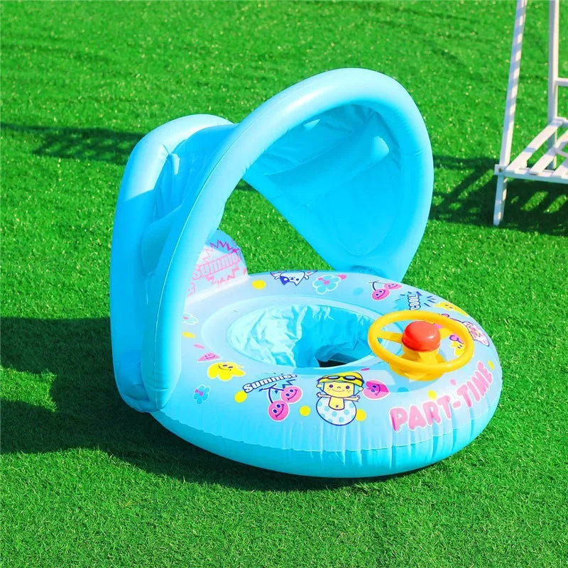 Baby Swim Ring Cartoon Inflatable Seat Floating Sunshade Toddler Circle Bathtub Swimming Pool Beach Party Outdoor Water Toy