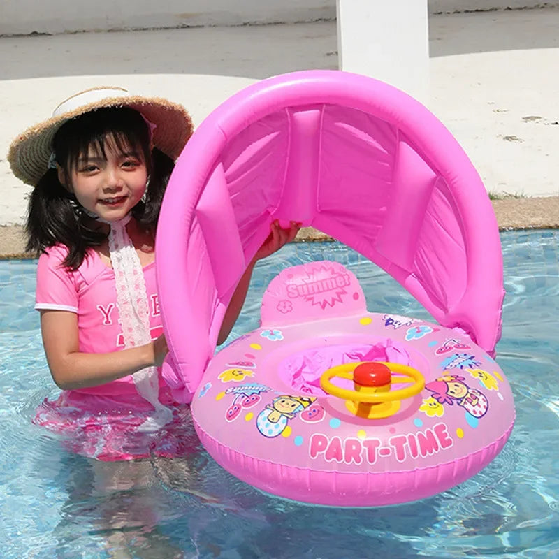 Baby Swim Ring Cartoon Inflatable Seat Floating Sunshade Toddler Circle Bathtub Swimming Pool Beach Party Outdoor Water Toy