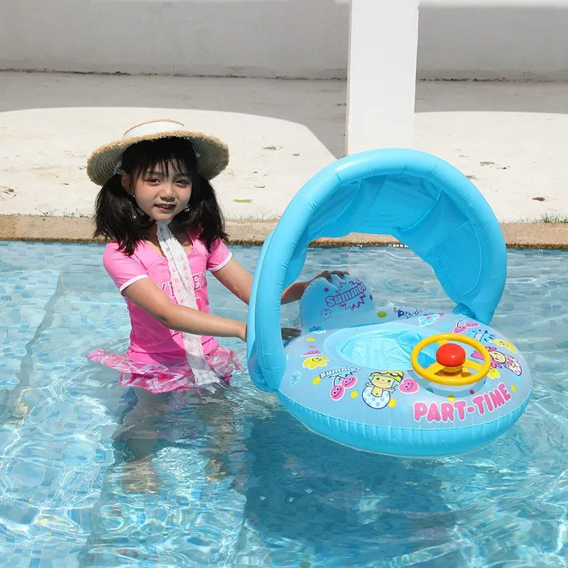 Baby Swim Ring Cartoon Inflatable Seat Floating Sunshade Toddler Circle Bathtub Swimming Pool Beach Party Outdoor Water Toy