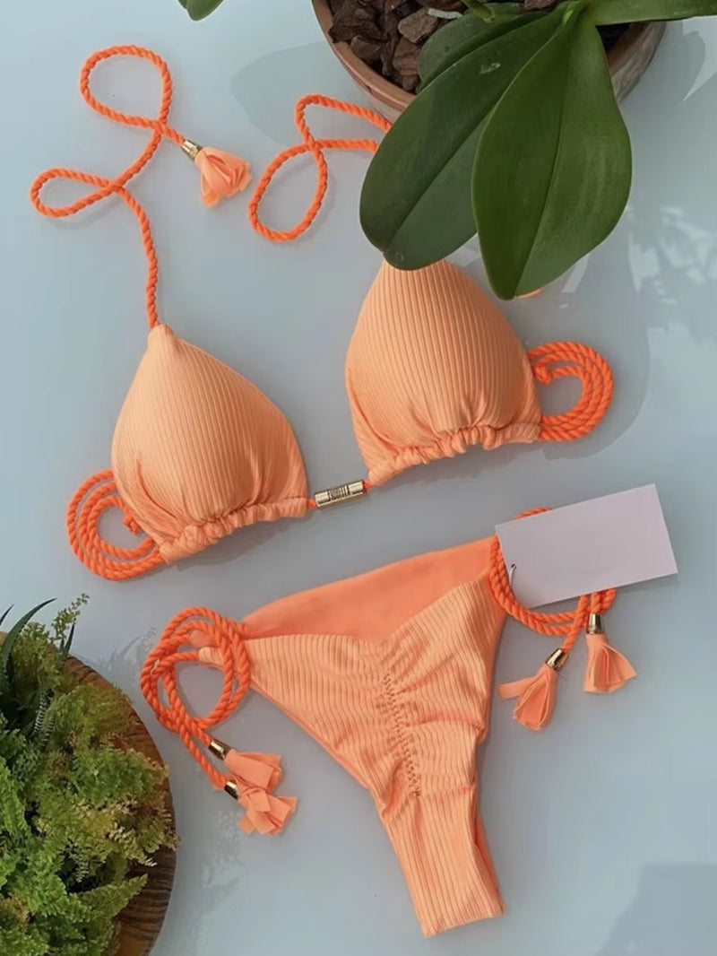 Chic Multicolor Backless Triangle Bikini for Women - Perfect Summer Swimwear!