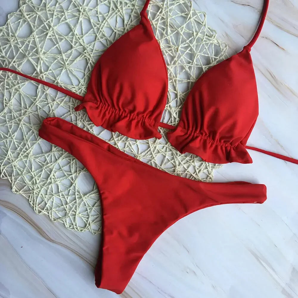 Stylish Summer Brazilian Bikini Set - Push-Up Top & Thong Bottom Swimwear for the Perfect Beach Look