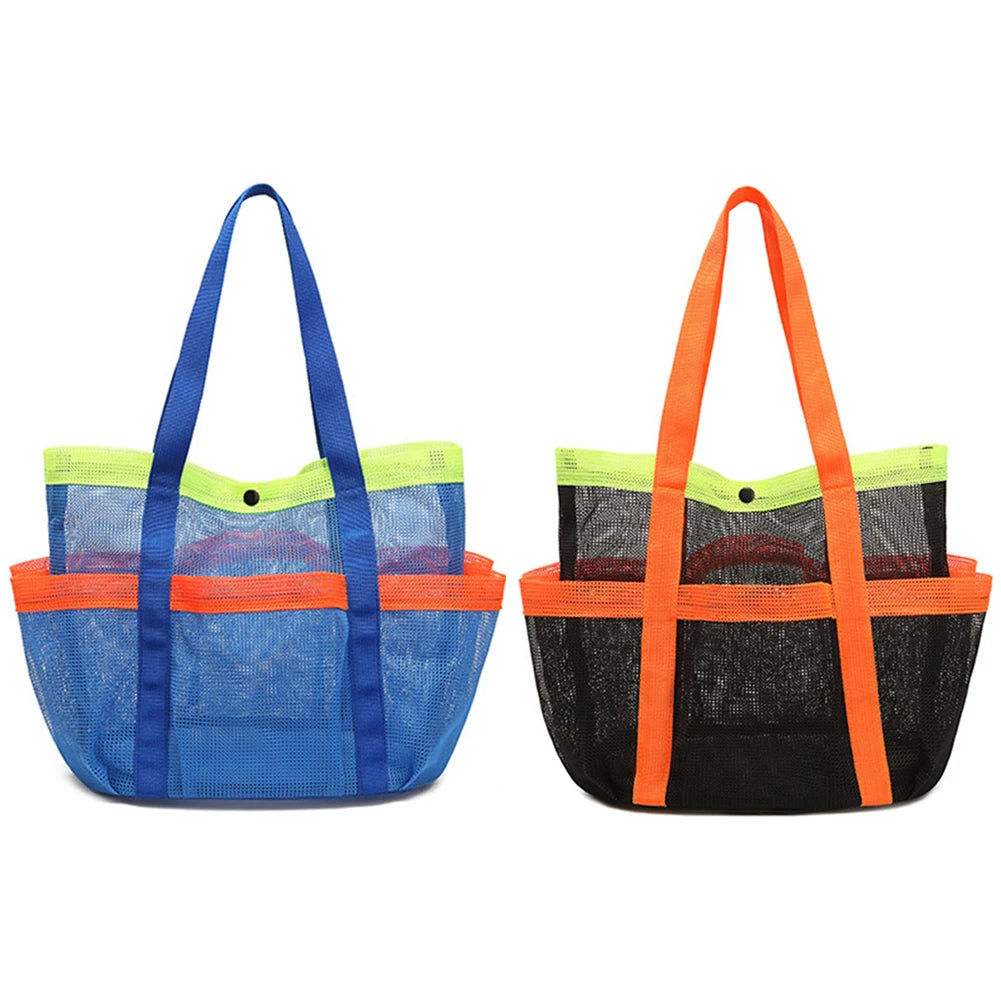 Mesh Beach Bag Large Beach Tote Bag Lightweight Portable Pool Bag Waterproof 7 Pockets for Cruise Swim Vacation Essentials
