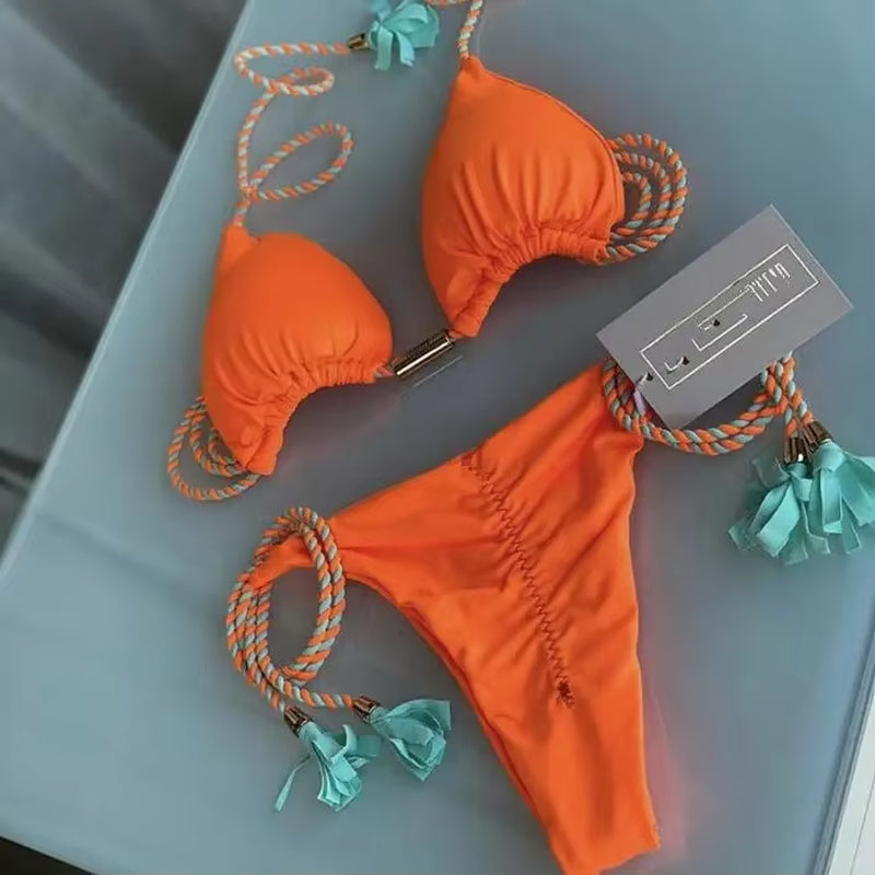 Chic Multicolor Backless Triangle Bikini for Women - Perfect Summer Swimwear!