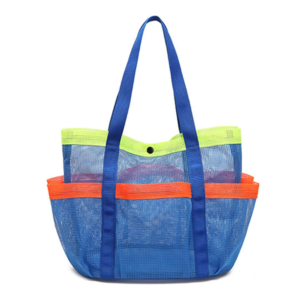 Mesh Beach Bag Large Beach Tote Bag Lightweight Portable Pool Bag Waterproof 7 Pockets for Cruise Swim Vacation Essentials