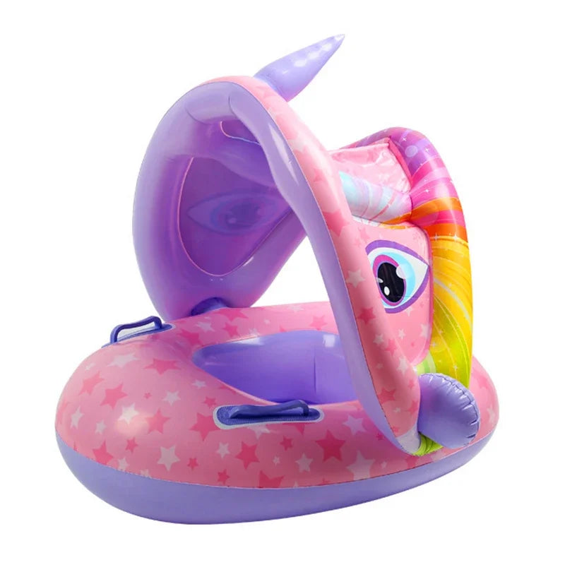 Baby Swim Ring Cartoon Inflatable Seat Floating Sunshade Toddler Circle Bathtub Swimming Pool Beach Party Outdoor Water Toy