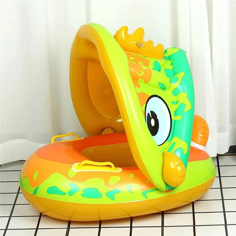Baby Swim Ring Cartoon Inflatable Seat Floating Sunshade Toddler Circle Bathtub Swimming Pool Beach Party Outdoor Water Toy