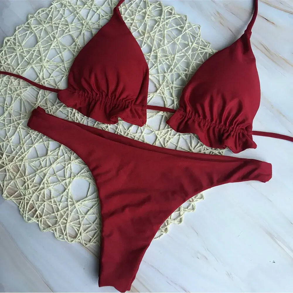 Stylish Summer Brazilian Bikini Set - Push-Up Top & Thong Bottom Swimwear for the Perfect Beach Look