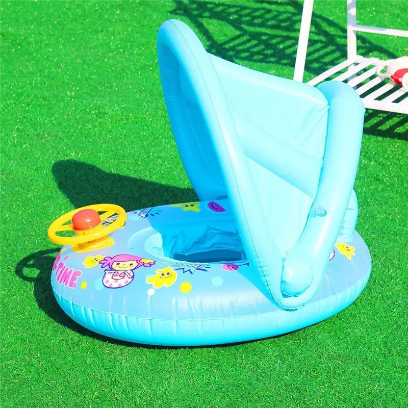 Baby Swim Ring Cartoon Inflatable Seat Floating Sunshade Toddler Circle Bathtub Swimming Pool Beach Party Outdoor Water Toy