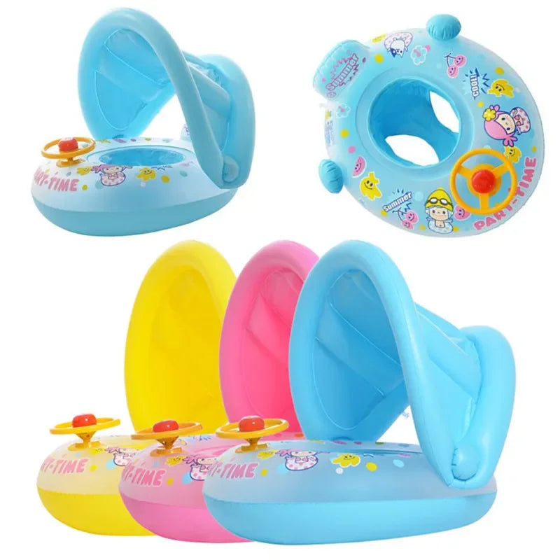 Baby Swim Ring Cartoon Inflatable Seat Floating Sunshade Toddler Circle Bathtub Swimming Pool Beach Party Outdoor Water Toy