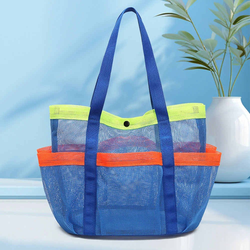 Mesh Beach Bag Large Beach Tote Bag Lightweight Portable Pool Bag Waterproof 7 Pockets for Cruise Swim Vacation Essentials