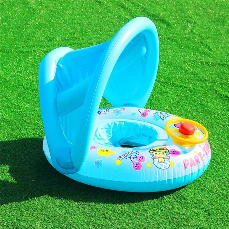 Baby Swim Ring Cartoon Inflatable Seat Floating Sunshade Toddler Circle Bathtub Swimming Pool Beach Party Outdoor Water Toy