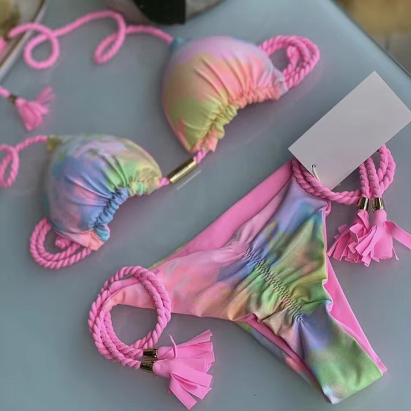 Chic Multicolor Backless Triangle Bikini for Women - Perfect Summer Swimwear!