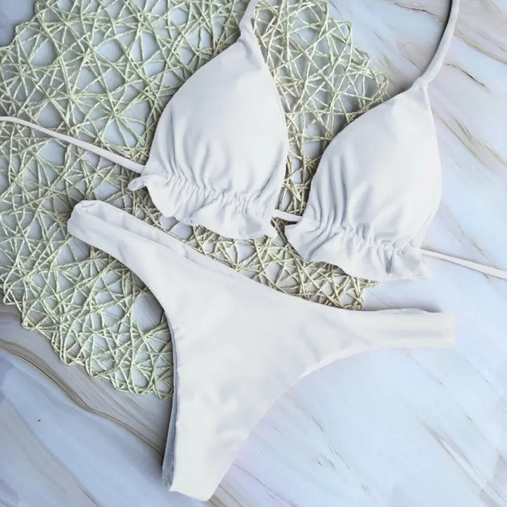 Stylish Summer Brazilian Bikini Set - Push-Up Top & Thong Bottom Swimwear for the Perfect Beach Look