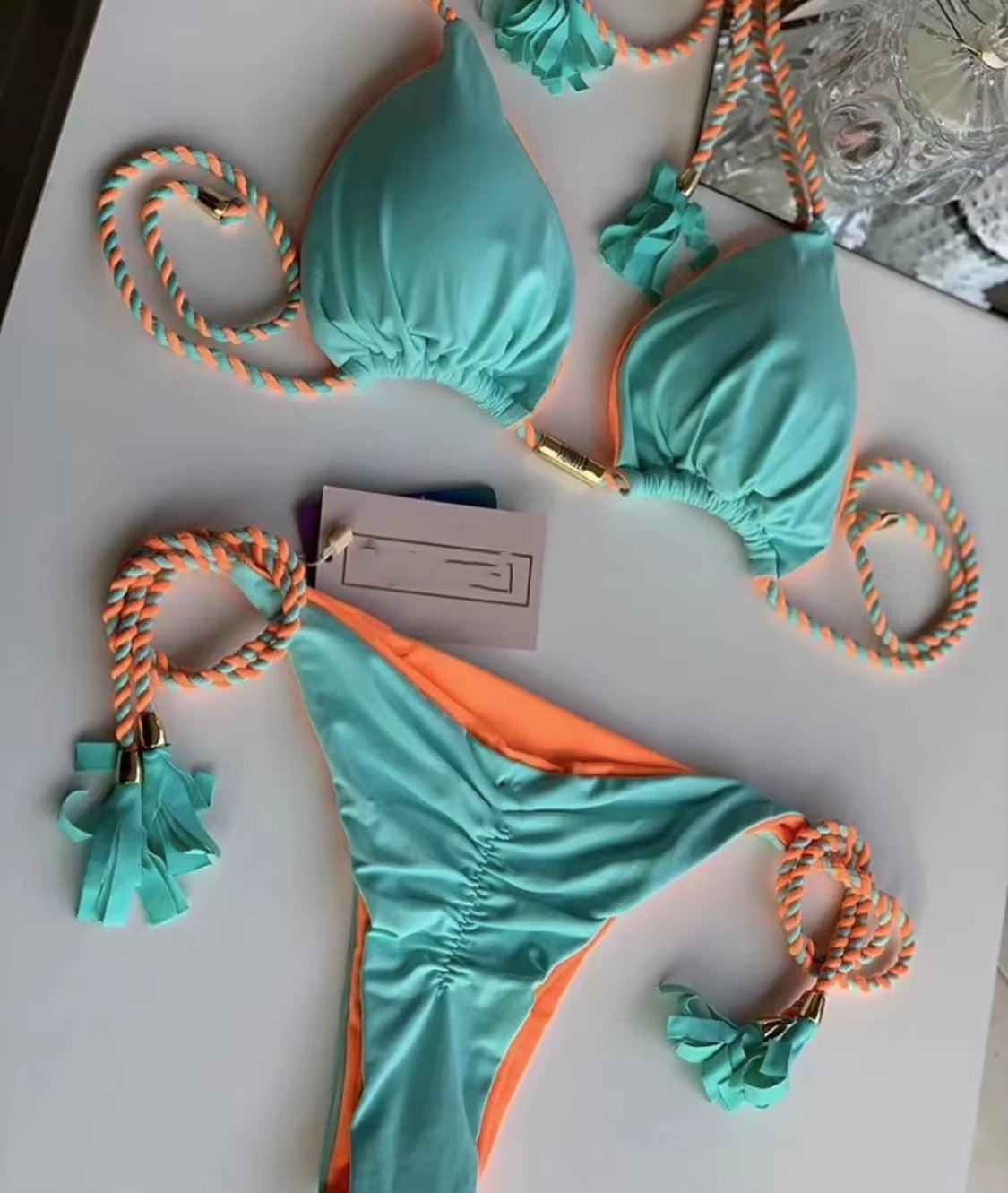 Chic Multicolor Backless Triangle Bikini for Women - Perfect Summer Swimwear!