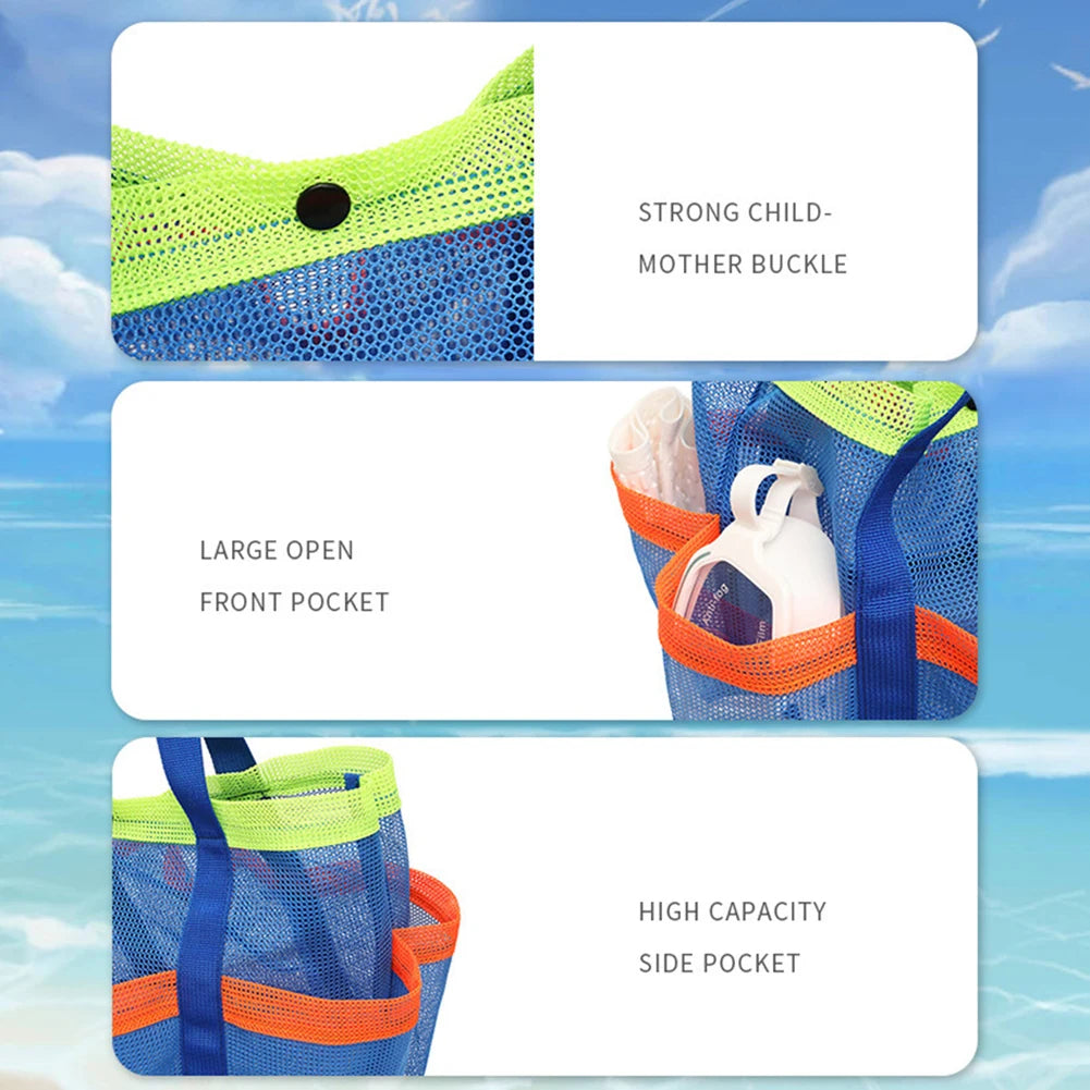 Mesh Beach Bag Large Beach Tote Bag Lightweight Portable Pool Bag Waterproof 7 Pockets for Cruise Swim Vacation Essentials