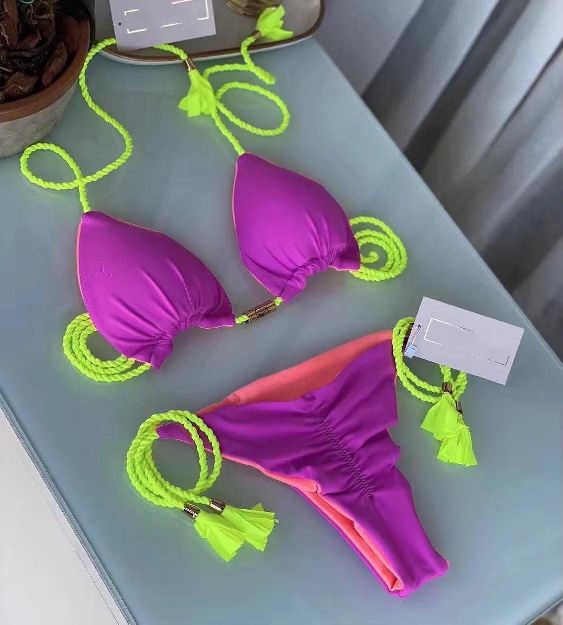 Chic Multicolor Backless Triangle Bikini for Women - Perfect Summer Swimwear!