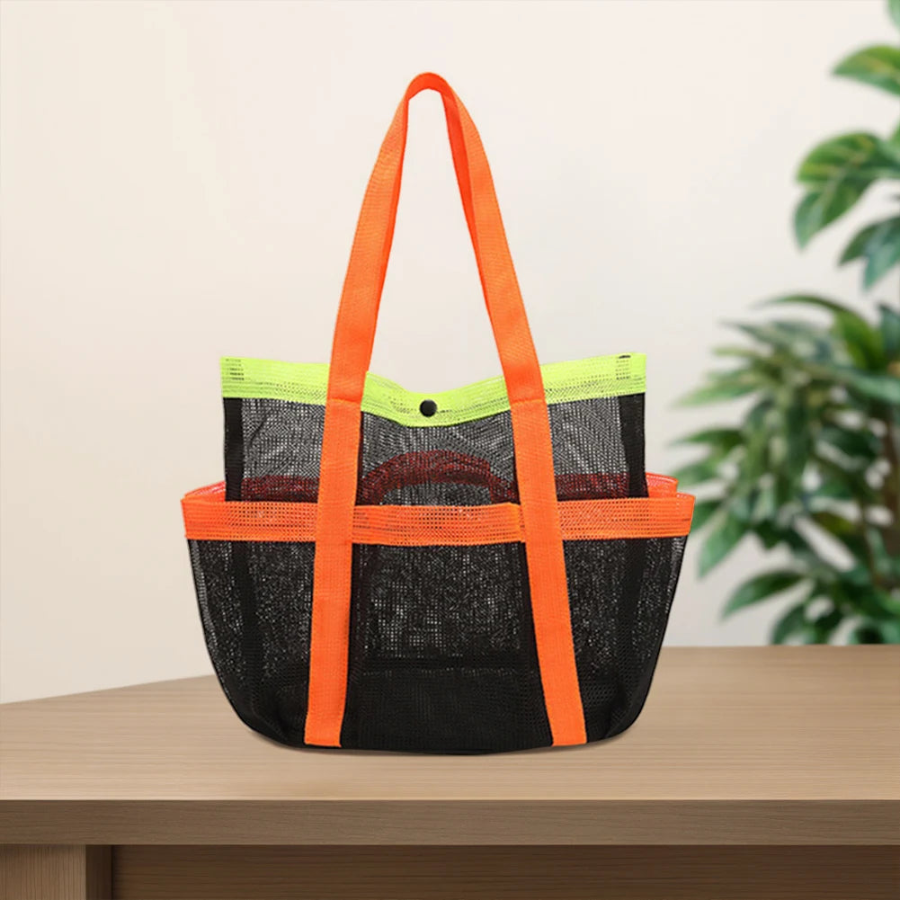 Mesh Beach Bag Large Beach Tote Bag Lightweight Portable Pool Bag Waterproof 7 Pockets for Cruise Swim Vacation Essentials