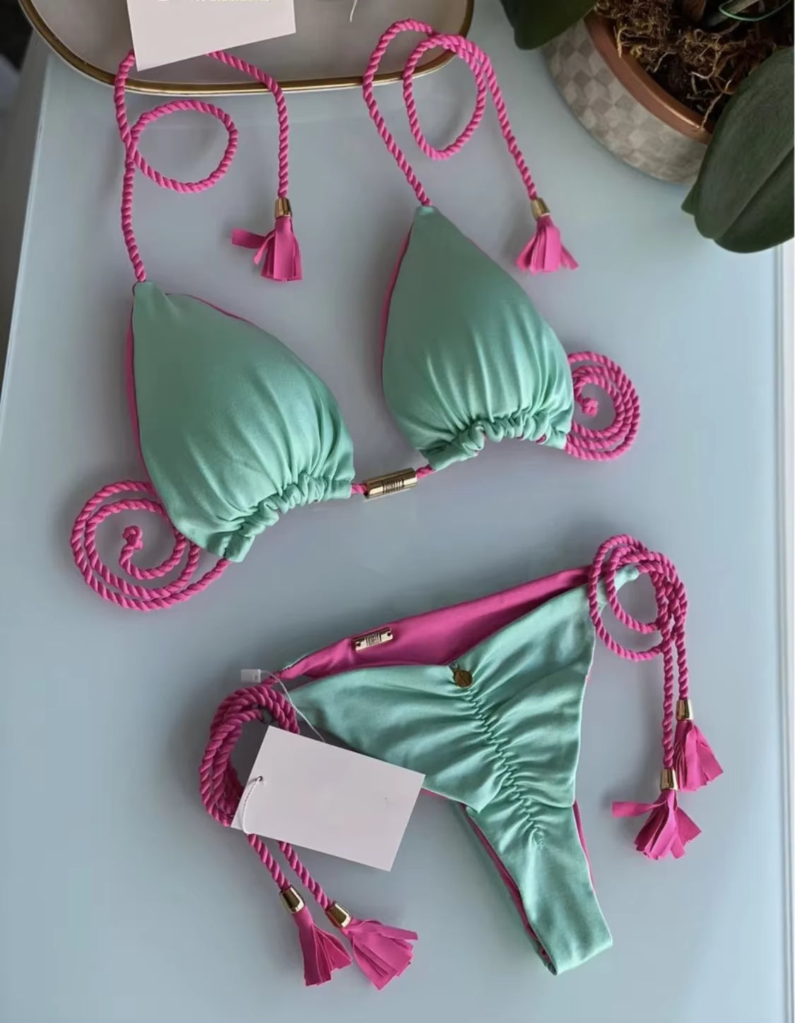 Chic Multicolor Backless Triangle Bikini for Women - Perfect Summer Swimwear!