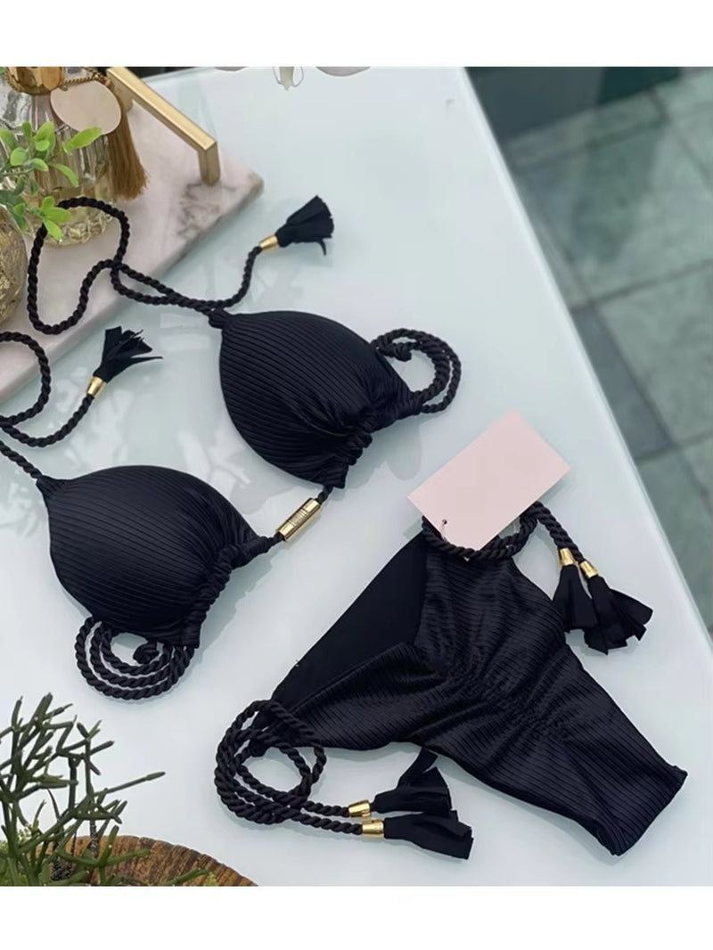 Chic Multicolor Backless Triangle Bikini for Women - Perfect Summer Swimwear!
