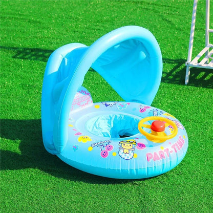 Baby Swim Ring Cartoon Inflatable Seat Floating Sunshade Toddler Circle Bathtub Swimming Pool Beach Party Outdoor Water Toy
