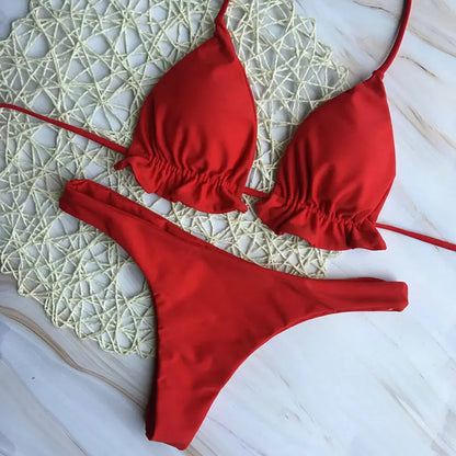 Stylish Summer Brazilian Bikini Set - Push-Up Top & Thong Bottom Swimwear for the Perfect Beach Look