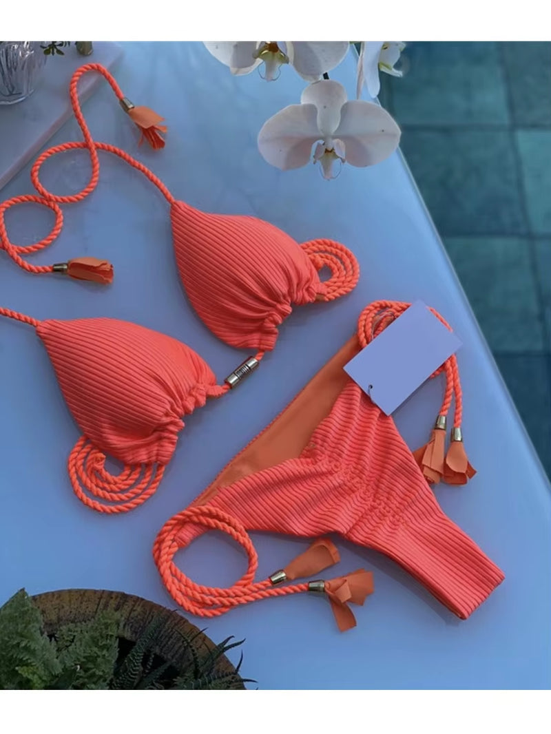 Chic Multicolor Backless Triangle Bikini for Women - Perfect Summer Swimwear!