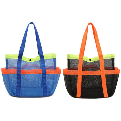 Mesh Beach Bag Large Beach Tote Bag Lightweight Portable Pool Bag Waterproof 7 Pockets for Cruise Swim Vacation Essentials