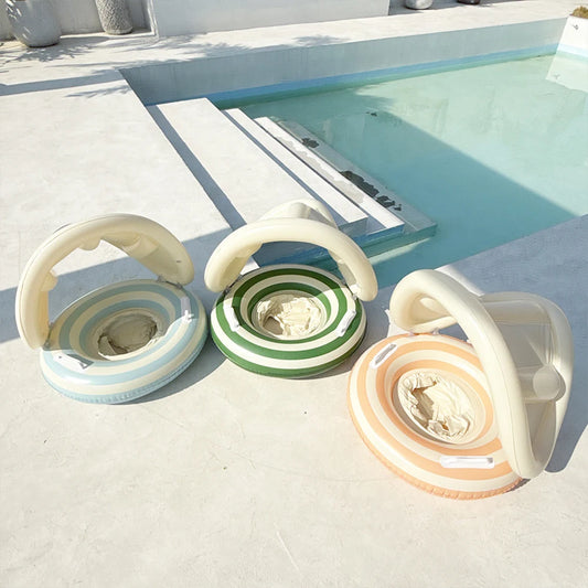 Baby Swimming Ring Inflatable Swim Ring with Detachable Sunshade Toddlers Pool Float Leakproof Baby Pool Toy for Kids Toddlers