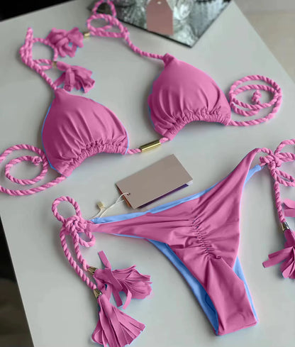 Chic Multicolor Backless Triangle Bikini for Women - Perfect Summer Swimwear!