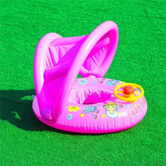 Baby Swim Ring Cartoon Inflatable Seat Floating Sunshade Toddler Circle Bathtub Swimming Pool Beach Party Outdoor Water Toy