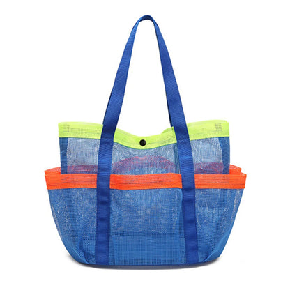 Mesh Beach Bag Large Beach Tote Bag Lightweight Portable Pool Bag Waterproof 7 Pockets for Cruise Swim Vacation Essentials