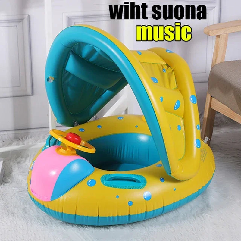 Baby Swim Ring Cartoon Inflatable Seat Floating Sunshade Toddler Circle Bathtub Swimming Pool Beach Party Outdoor Water Toy