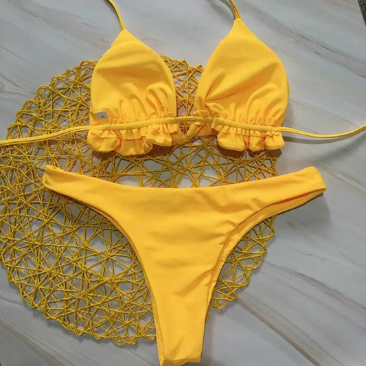 Stylish Summer Brazilian Bikini Set - Push-Up Top & Thong Bottom Swimwear for the Perfect Beach Look