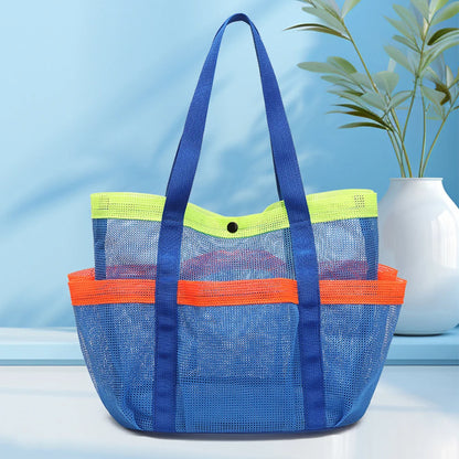 Mesh Beach Bag Large Beach Tote Bag Lightweight Portable Pool Bag Waterproof 7 Pockets for Cruise Swim Vacation Essentials