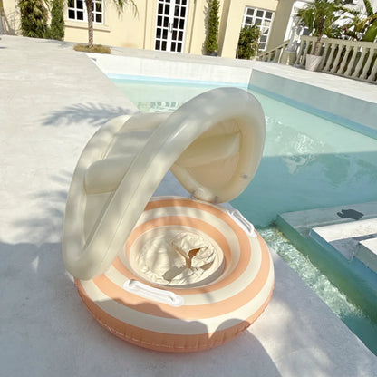 Baby Swimming Ring Inflatable Swim Ring with Detachable Sunshade Toddlers Pool Float Leakproof Baby Pool Toy for Kids Toddlers