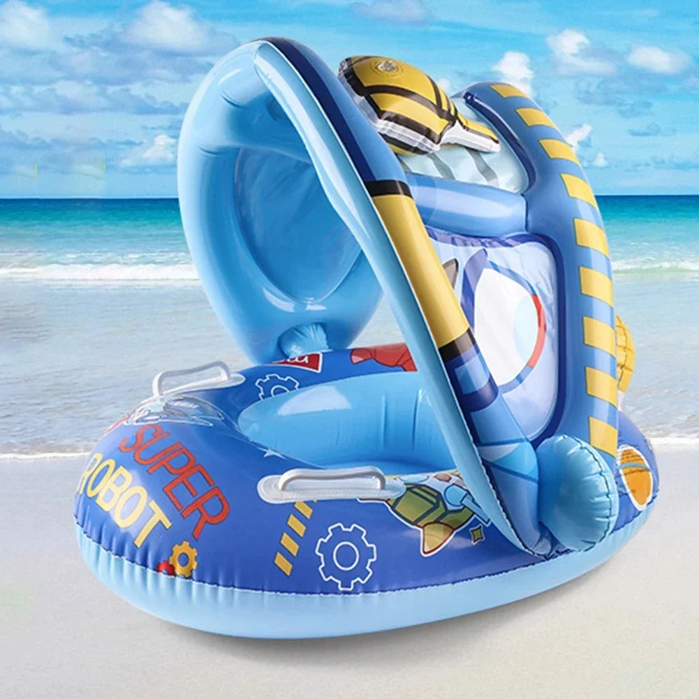 Baby Swim Ring Cartoon Inflatable Seat Floating Sunshade Toddler Circle Bathtub Swimming Pool Beach Party Outdoor Water Toy