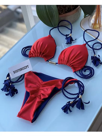 Chic Multicolor Backless Triangle Bikini for Women - Perfect Summer Swimwear!