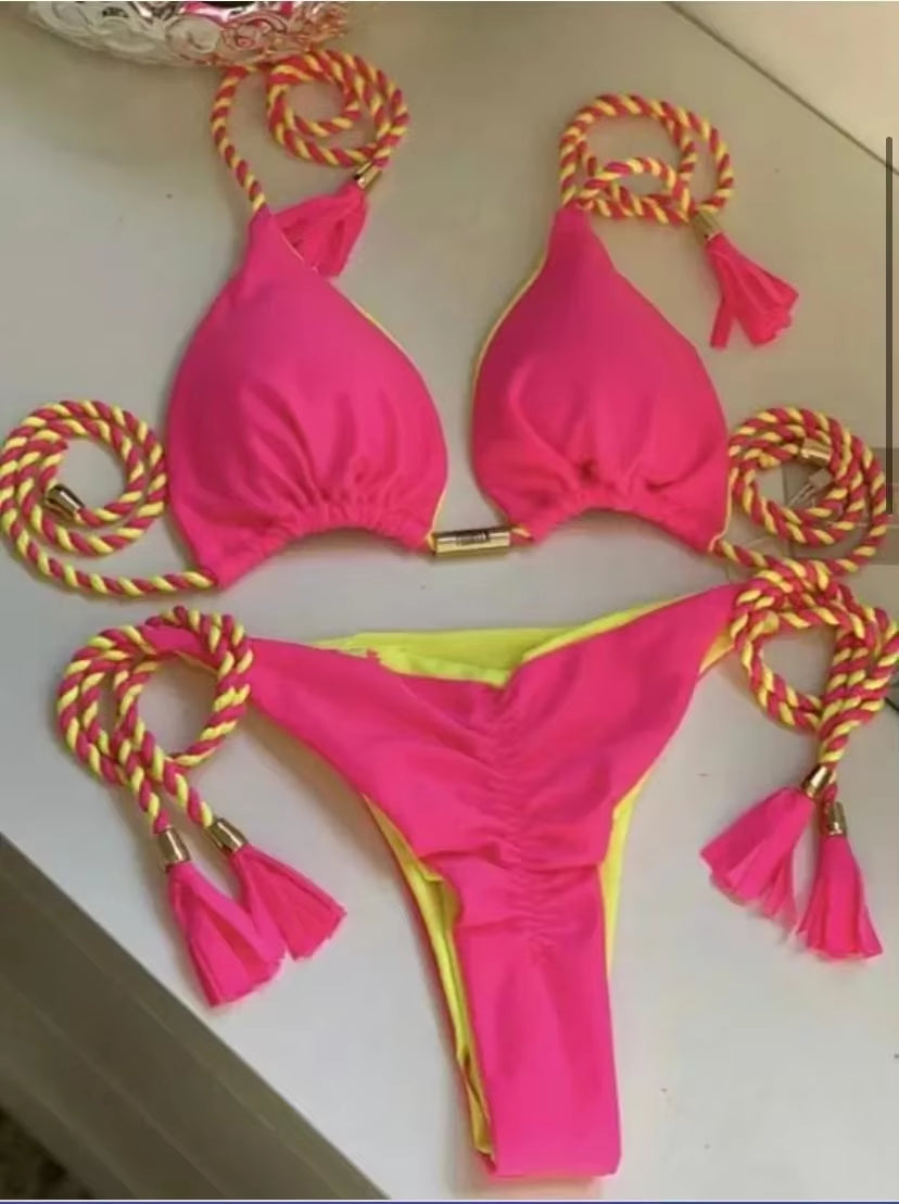 Chic Multicolor Backless Triangle Bikini for Women - Perfect Summer Swimwear!